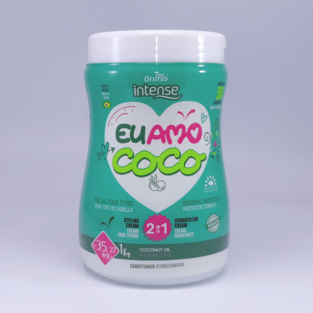 Máscara Vegana 2 en 1 (Crema para peinar e hidratar) Eu Amo Aceite de Coco Todo tipo de Cabello - Imagen 1